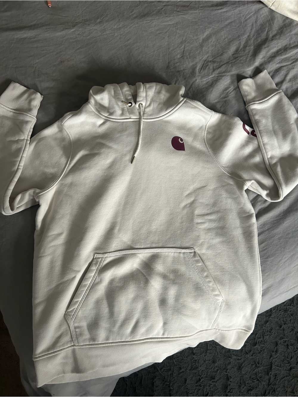 Carhartt White Hoodie with Purple Logo Accent